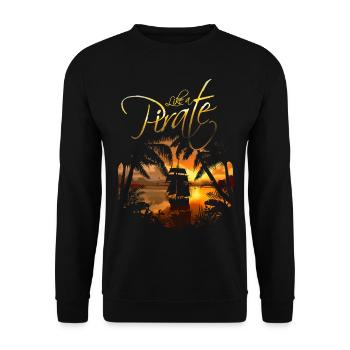 Like a Pirate Pirate Ship Sunset Palm Trees - Unisex Sweatshirt - black - Front - Alina (178cm) & Michal (187cm)