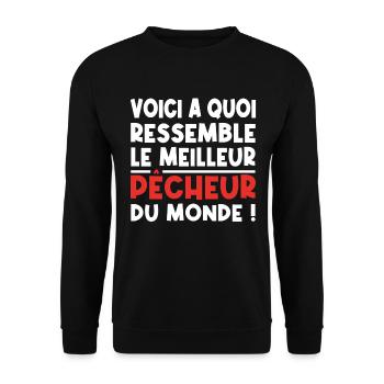 voici a quoi ressemble Le meilleur pêcheur - Sweat-shirt Unisexe - noir - Devant - Alina (178cm) & Michal (187cm)