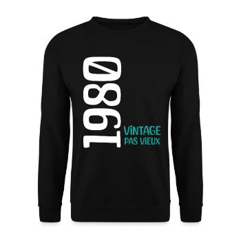 Anniversaire 1980 vintage 1980 - Sweat-shirt Unisexe - noir - Devant - Alina (178cm) & Michal (187cm)
