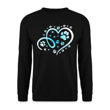 Herz mit Pfötchen und Sternen - Unisex Pullover - Schwarz - Vorne - Alina (178cm) & Michal (187cm)