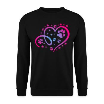 Herz mit Pfötchen und Sternen - Unisex Pullover - Schwarz - Vorne - Alina (178cm) & Michal (187cm)