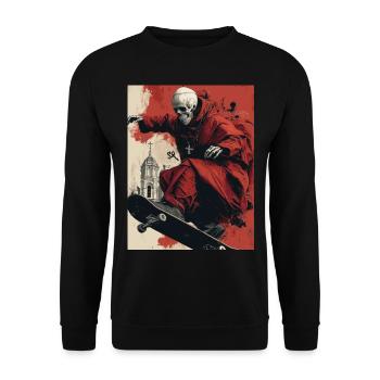Creepy Pope - Skull, Skelett, Totenkopf, Skater - Unisex Pullover - Schwarz - Vorne - Alina (178cm) & Michal (187cm)