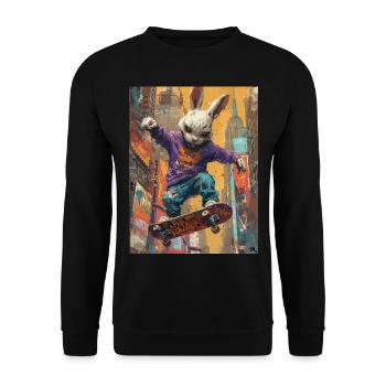 Creepy Bunny - Skull, Skelett, Totenkopf, Skater - Unisex Pullover - Schwarz - Vorne - Alina (178cm) & Michal (187cm)