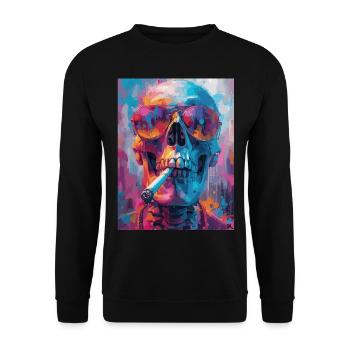Smoking Skull, Totenkopf mit Zigarette - Unisex Pullover - Schwarz - Vorne - Alina (178cm) & Michal (187cm)