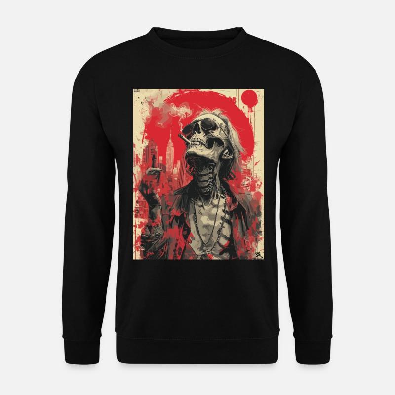 Smoking Skull, Totenkopf mit Zigarette - Unisex Pullover - Schwarz
