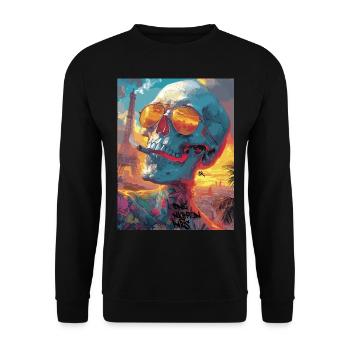 Smoking Skull, Totenkopf mit Zigarette - Unisex Pullover - Schwarz - Vorne - Alina (178cm) & Michal (187cm)