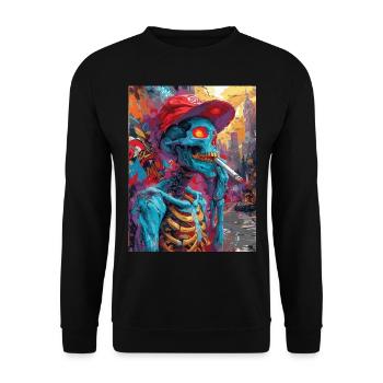Smoking Skull, Totenkopf mit Zigarette - Unisex Pullover - Schwarz - Vorne - Alina (178cm) & Michal (187cm)