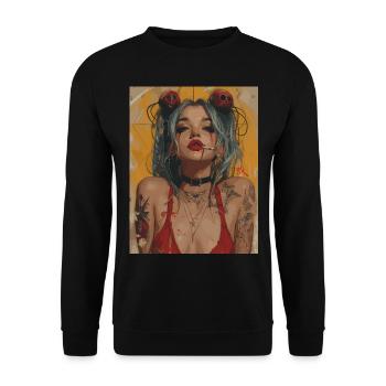 The Woman - Skull, Totenkopf, Pentagramm - Unisex Pullover - Schwarz - Vorne - Alina (178cm) & Michal (187cm)