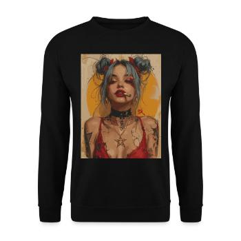The Woman - Skull, Totenkopf, Pentagramm - Unisex Pullover - Schwarz - Vorne - Alina (178cm) & Michal (187cm)
