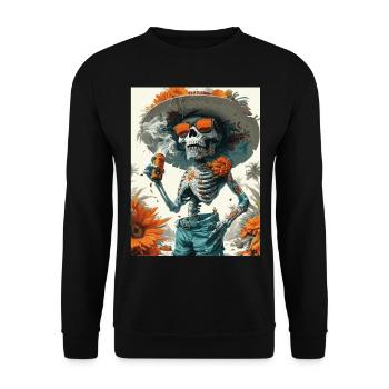 Smoking Skull, Totenkopf mit Zigarette - Unisex Pullover - Schwarz - Vorne - Alina (178cm) & Michal (187cm)