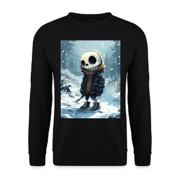Skull in the snow - Totenkopf, Skelett - Unisex Pullover - Schwarz - Vorne - Alina (178cm) & Michal (187cm)