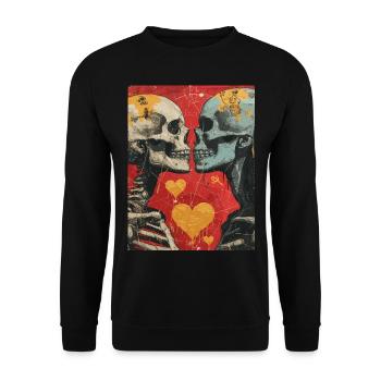 French Kiss - Skull, Skelett, Totenkopf - Unisex Pullover - Schwarz - Vorne - Alina (178cm) & Michal (187cm)