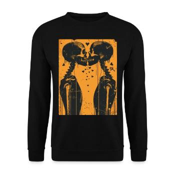 French Kiss - Skull, Skelett, Totenkopf - Unisex Pullover - Schwarz - Vorne - Alina (178cm) & Michal (187cm)