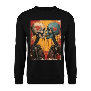 French Kiss - Skull, Skelett, Totenkopf - Unisex Pullover - Schwarz - Vorne - Alina (178cm) & Michal (187cm)