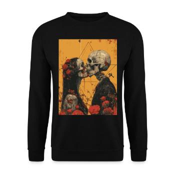 French Kiss - Skull, Skelett, Totenkopf - Unisex Pullover - Schwarz - Vorne - Alina (178cm) & Michal (187cm)