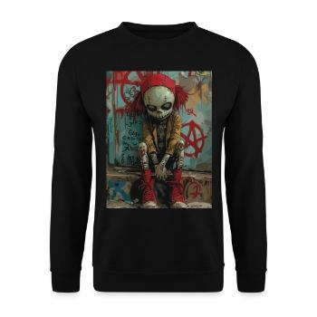 Freaky World - Skull, Totenkopf - Unisex Pullover - Schwarz - Vorne - Alina (178cm) & Michal (187cm)