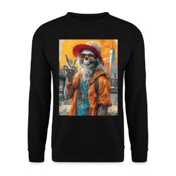 Freaky World - Skull, Totenkopf - Unisex Pullover - Schwarz - Vorne - Alina (178cm) & Michal (187cm)