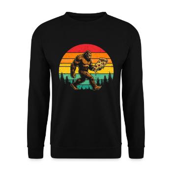 Bigfoot Pizza Lover Sasquatch Retro Sonne 80er - Unisex Pullover - Schwarz - Vorne - Alina (178cm) & Michal (187cm)