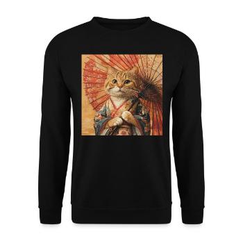 Cat Kimono Japan - Unisex Sweatshirt - black - Front - Alina (178cm) & Michal (187cm)