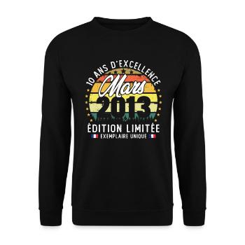 Vintage Cadeau Anniversaire 10 Ans Mars 2013 - Sweat-shirt Unisexe - noir - Devant - Alina (178cm) & Michal (187cm)