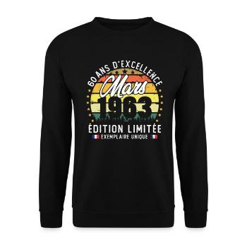 Vintage Cadeau Anniversaire 60 Ans Mars 1963 - Sweat-shirt Unisexe - noir - Devant - Alina (178cm) & Michal (187cm)