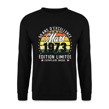 Vintage Cadeau Anniversaire 50 Ans Mars 1973 - Sweat-shirt Unisexe - noir - Devant - Alina (178cm) & Michal (187cm)