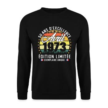 Vintage Cadeau Anniversaire 50 Ans Avril 1973 - Sweat-shirt Unisexe - noir - Devant - Alina (178cm) & Michal (187cm)