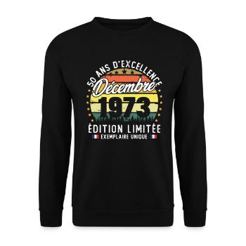 Vintage Cadeau Anniversaire 50 Ans Décembre 1973 - Sweat-shirt Unisexe - noir - Devant - Alina (178cm) & Michal (187cm)