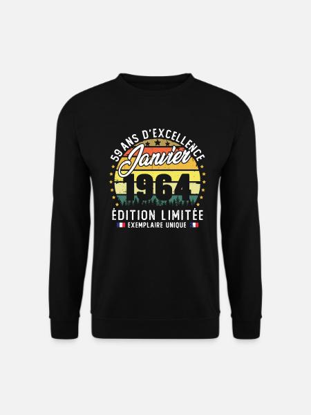 Vintage Cadeau Anniversaire 59 Ans Janvier 1964 - Sweat-shirt Unisexe - noir