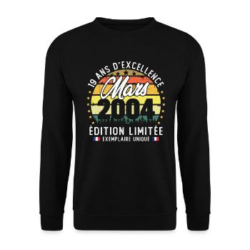 Vintage Cadeau Anniversaire 19 Ans Mars 2004 - Sweat-shirt Unisexe - noir - Devant - Alina (178cm) & Michal (187cm)