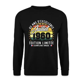 Vintage 1960 Juillet Rétro Anniversaire 63 Ans - Sweat-shirt Unisexe - noir - Devant - Alina (178cm) & Michal (187cm)