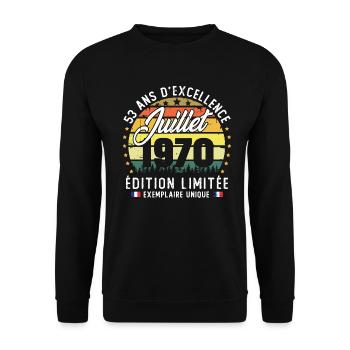 Vintage 1970 Juillet Rétro Anniversaire 53 Ans - Sweat-shirt Unisexe - noir - Devant - Alina (178cm) & Michal (187cm)
