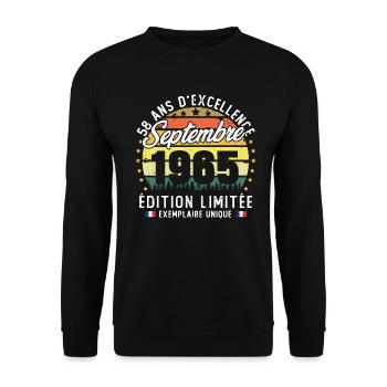 Vintage rétro septembre 1965 anniversaire 58 Ans - Sweat-shirt Unisexe - noir - Devant - Alina (178cm) & Michal (187cm)