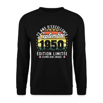 Vintage rétro septembre 1950 anniversaire 73 Ans - Sweat-shirt Unisexe - noir - Devant - Alina (178cm) & Michal (187cm)