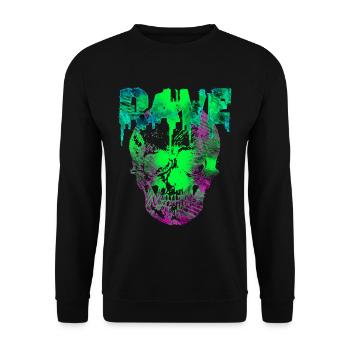 Green Acid Rave Glitch Skull - Unisex Pullover - Schwarz - Vorne - Alina (178cm) & Michal (187cm)