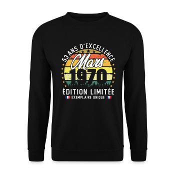 Vintage Cadeau Anniversaire 53 Ans Mars 1970 - Sweat-shirt Unisexe - noir - Devant - Alina (178cm) & Michal (187cm)