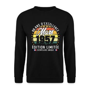 Vintage Cadeau Anniversaire 66 Ans Mars 1957 - Sweat-shirt Unisexe - noir - Devant - Alina (178cm) & Michal (187cm)