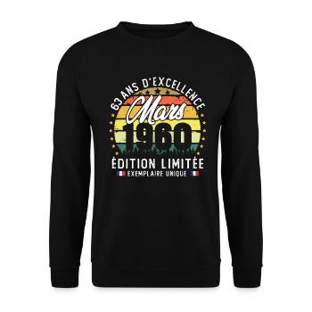 Vintage Cadeau Anniversaire 63 Ans Mars 1960 - Sweat-shirt Unisexe - noir - Devant - Alina (178cm) & Michal (187cm)