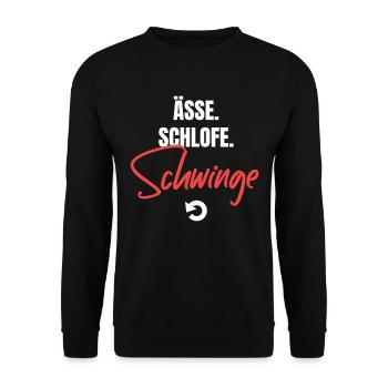 Essen, schlafen, schwingen, repeat! - Unisex Pullover - Schwarz - Vorne - Alina (178cm) & Michal (187cm)