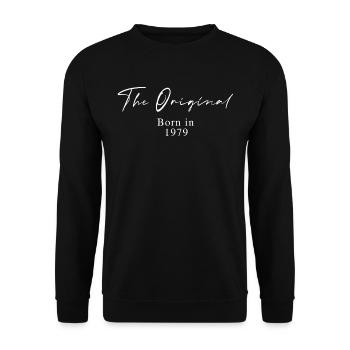 The Original – Born 1979 Script Typography - Unisex Sweatshirt - black - Front - Alina (178cm) & Michal (187cm)