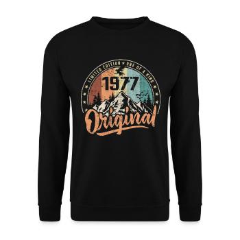 Original 1977 Retro Geburtstagsgeschenk Geboren 1977 - Unisex Pullover - Schwarz - Vorne - Alina (178cm) & Michal (187cm)