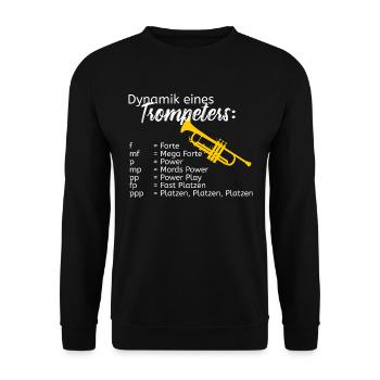 Dynamik eines Trompeters - Unisex Pullover - Schwarz - Vorne - Alina (178cm) & Michal (187cm)