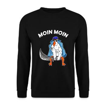 Moin Moin Möwe mit Schwert Nordsee Ostsee Seemann - Unisex Pullover - Schwarz - Vorne - Alina (178cm) & Michal (187cm)
