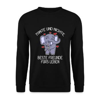 Tante und Nichte Bindung Beste Freunde Elefanten - Unisex Pullover - Schwarz - Vorne - Alina (178cm) & Michal (187cm)