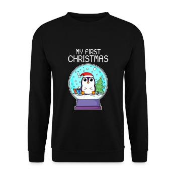 My first Christmas Baby Pinguin Weihnachten - Unisex Pullover - Schwarz - Vorne - Alina (178cm) & Michal (187cm)