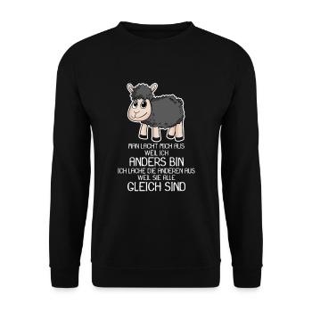 Schwarzes Schaf lustiger Spruch - Unisex Pullover - Schwarz - Vorne - Alina (178cm) & Michal (187cm)