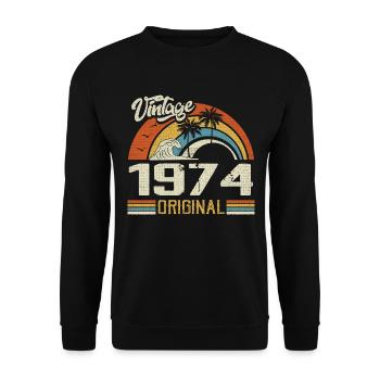 Vintage 1974 Vintage Retro Geburtstagsgeschenk - Unisex Pullover - Schwarz - Vorne - Alina (178cm) & Michal (187cm)