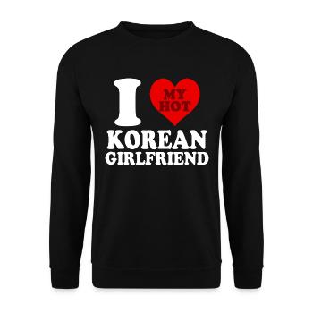 Ich liebe meine koreanische Freundin Lustiges Herz - Unisex Pullover - Schwarz - Vorne - Alina (178cm) & Michal (187cm)