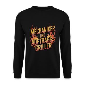 Mechaniker und Auftragsgriller BBQ Grill - Unisex Pullover - Schwarz - Vorne - Alina (178cm) & Michal (187cm)