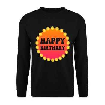 HAPPY BIRTHDAY FLOWER POWER 60s 70s - Unisex Sweatshirt - black - Front - Alina (178cm) & Michal (187cm)